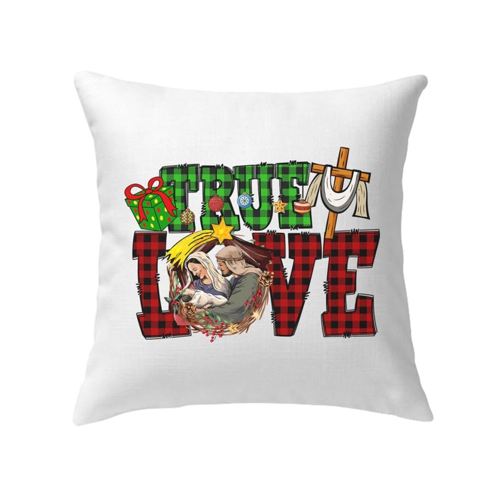 Jesus Pillow, Christmas Pillow, Buffalo Plaid Pillow, True love pillow, Christmas Throw Pillow, Inspirational Gifts