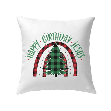 Jesus Pillow, Happy Birthday Jesus Christmas Tree Pillow, Christmas Throw Pillow, Inspirational Gifts