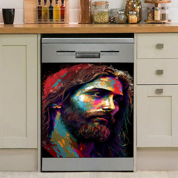 Jesus Portrait Dishwasher Cover, Jesus Dishwasher Wrap, Christian Kitchen Decoration 1