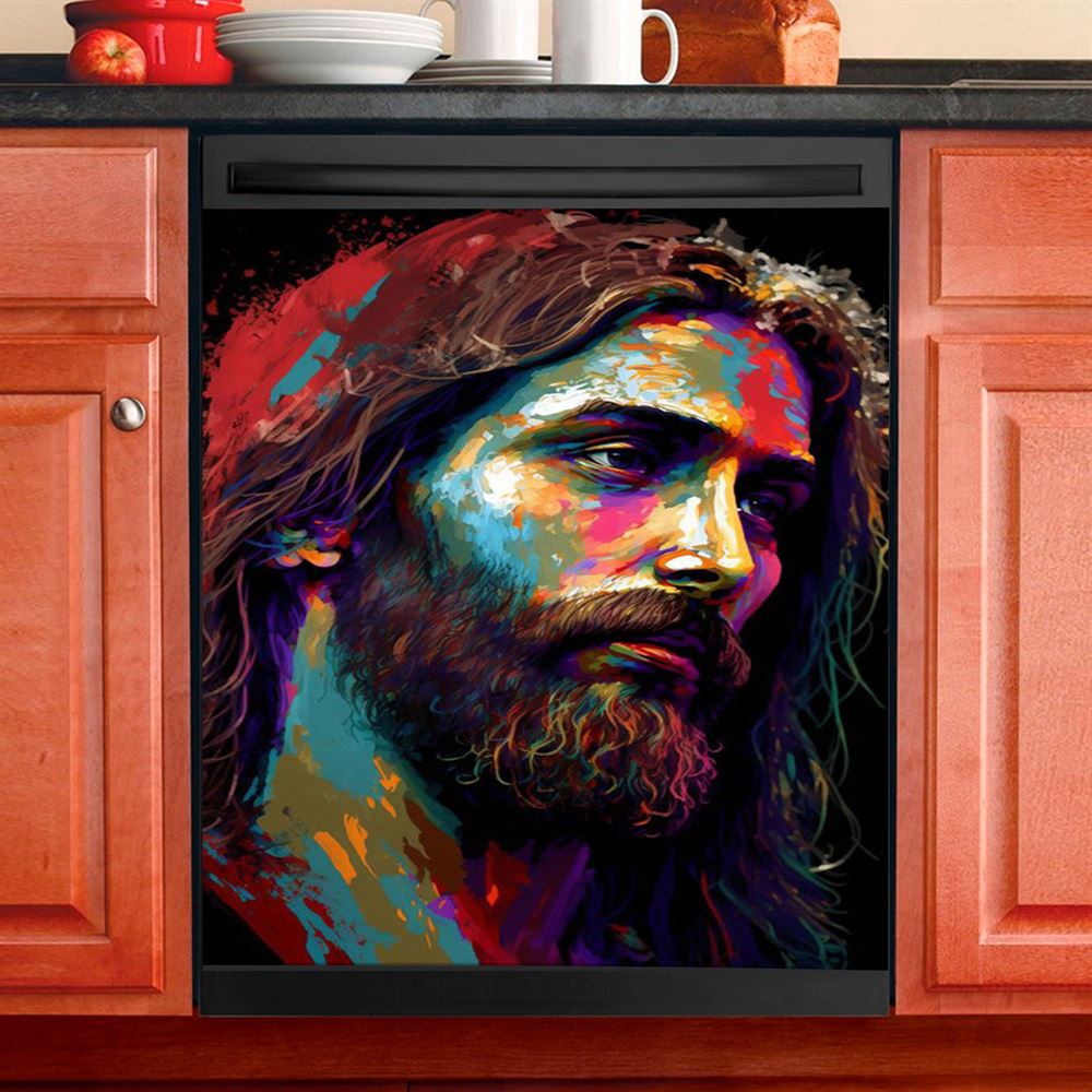 Jesus Portrait Dishwasher Cover, Jesus Dishwasher Wrap, Christian Kitchen Decoration 1