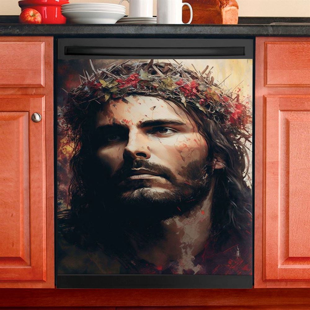Jesus Portrait Dishwasher Cover, Jesus Dishwasher Wrap, Christian Kitchen Decoration 2