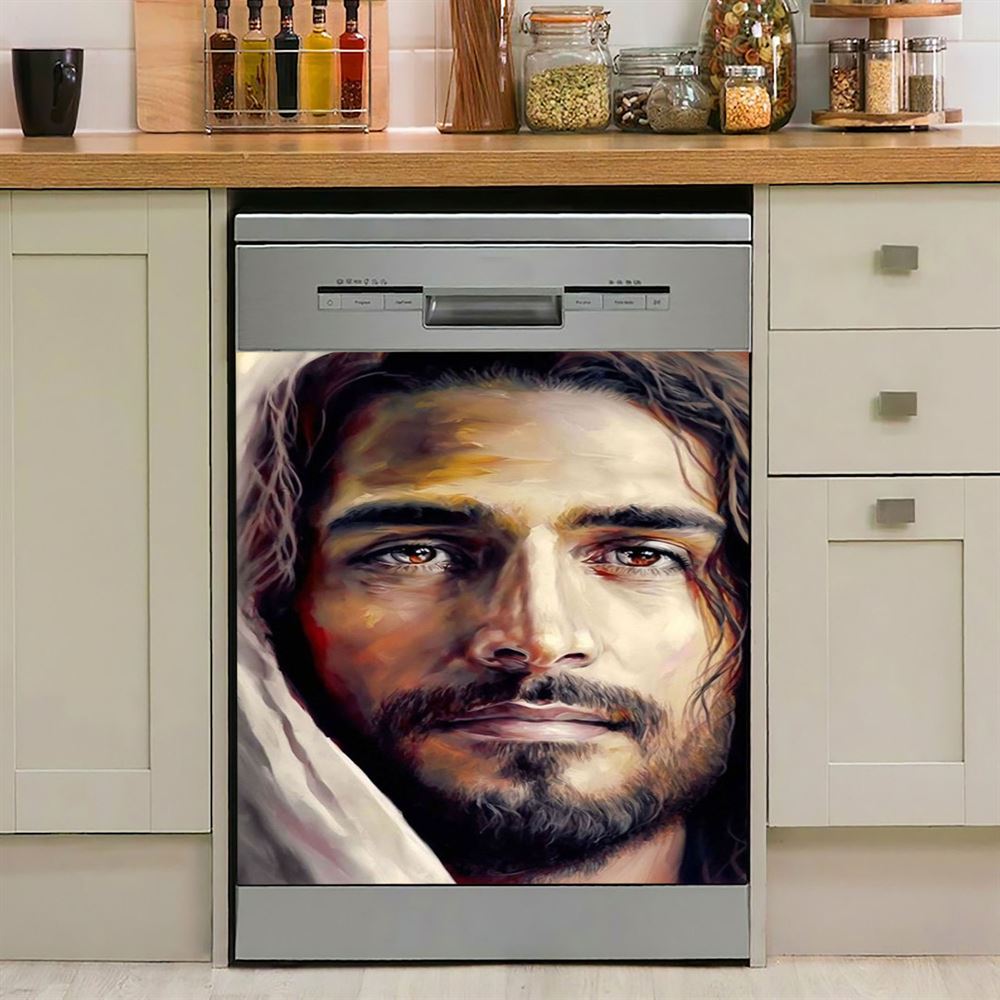 Jesus Portrait Dishwasher Cover, Jesus Dishwasher Wrap, Christian Kitchen Decoration 3