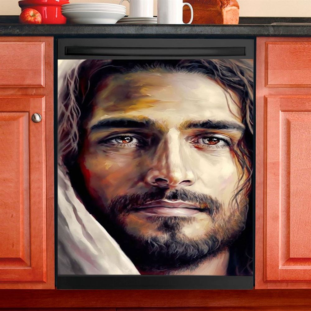 Jesus Portrait Dishwasher Cover, Jesus Dishwasher Wrap, Christian Kitchen Decoration 3
