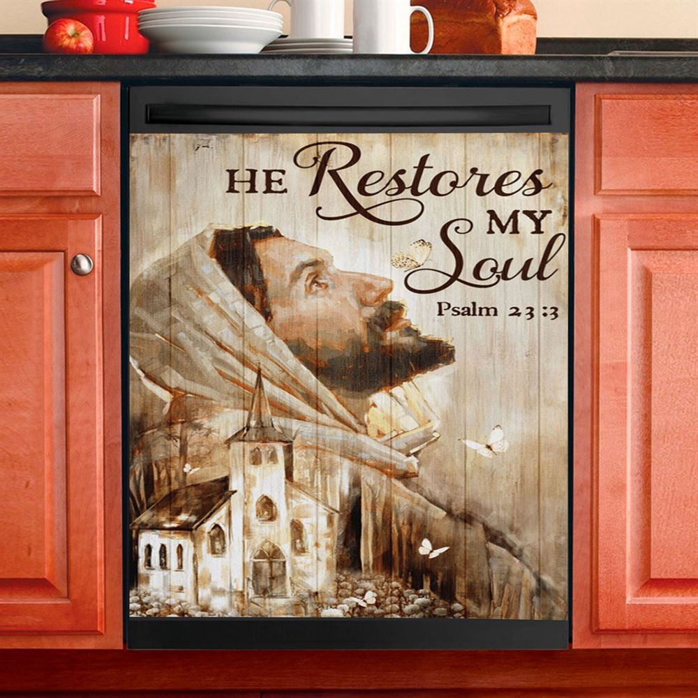 Jesus Portrait Dishwasher Cover, Jesus Dishwasher Wrap, Christian Kitchen Decoration 4