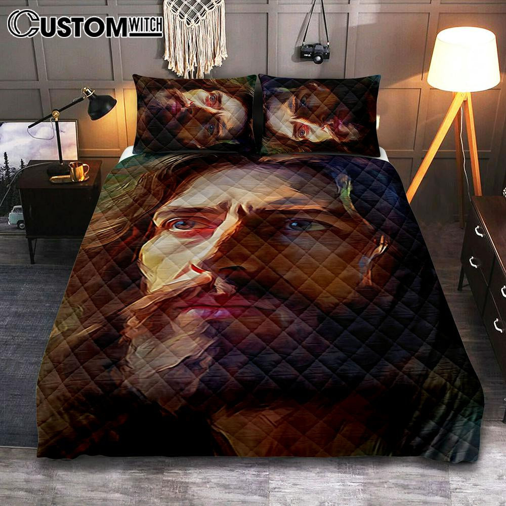 Jesus Portrait Quilt Bedding Set Prints - Jesus Quilt Bedding Set Art - Christian Bedroom Decor