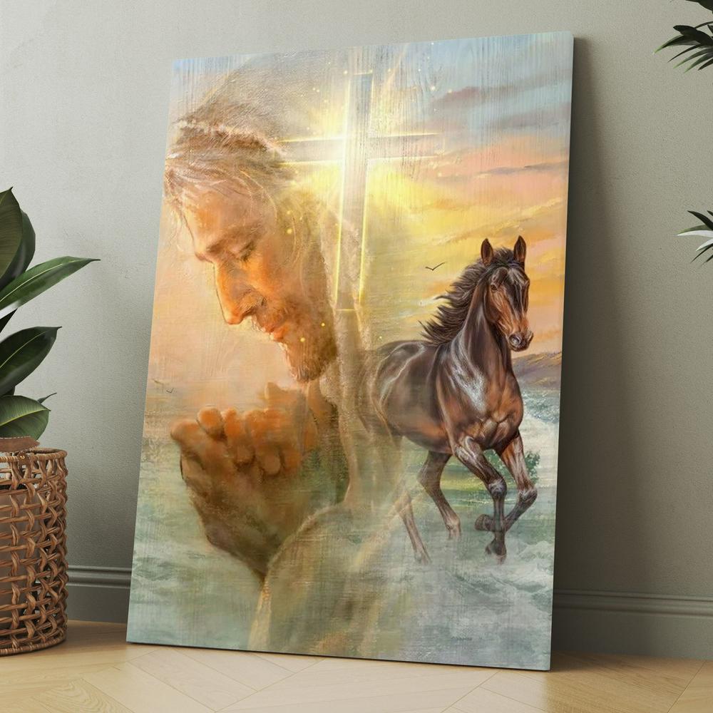 Jesus Pray For Healing Horse Cross Symbol Canvas, Christmas Gift for Christian