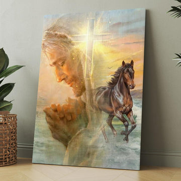 Jesus Pray For Healing Horse Cross Symbol Canvas, Christmas Gift for Christian