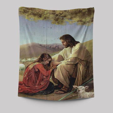 Jesus, Pray For Healing, Lamb, Meadow Land Tapestry