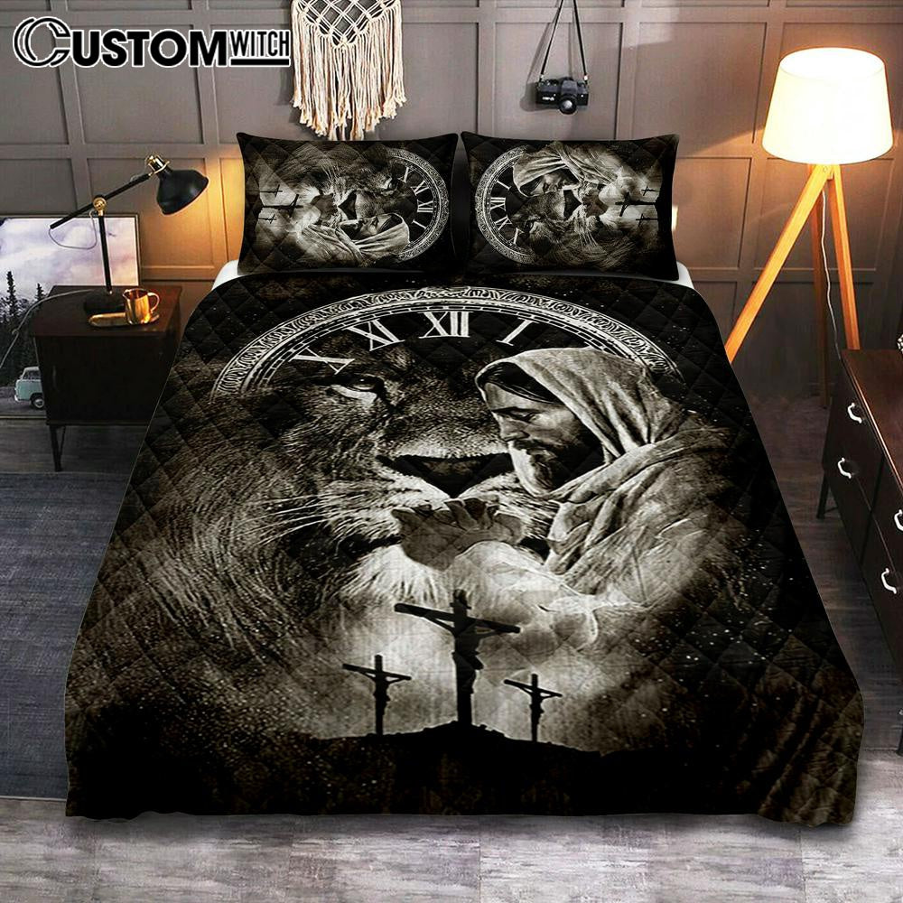 Jesus Pray For Healing Lion Of Judah Quilt Bedding Set Bedroom - Bible Verse Quilt Bedding Set Art - Christian Home Decor