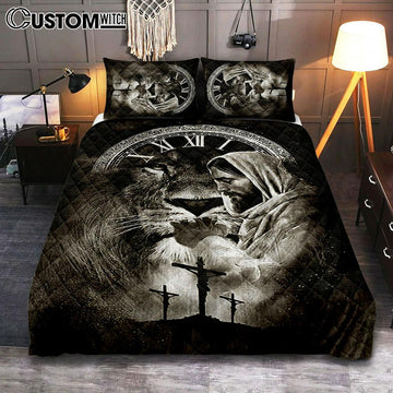 Jesus Pray For Healing Lion Of Judah Quilt Bedding Set Bedroom - Bible Verse Quilt Bedding Set Art - Christian Home Decor