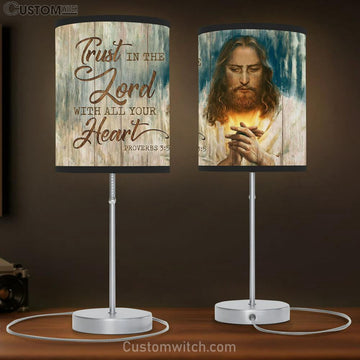 Jesus Pray Trust in the Lord with all your heart Table Lamp Gift - Bible Verse Table Lamp - Religious Bedroom Decor