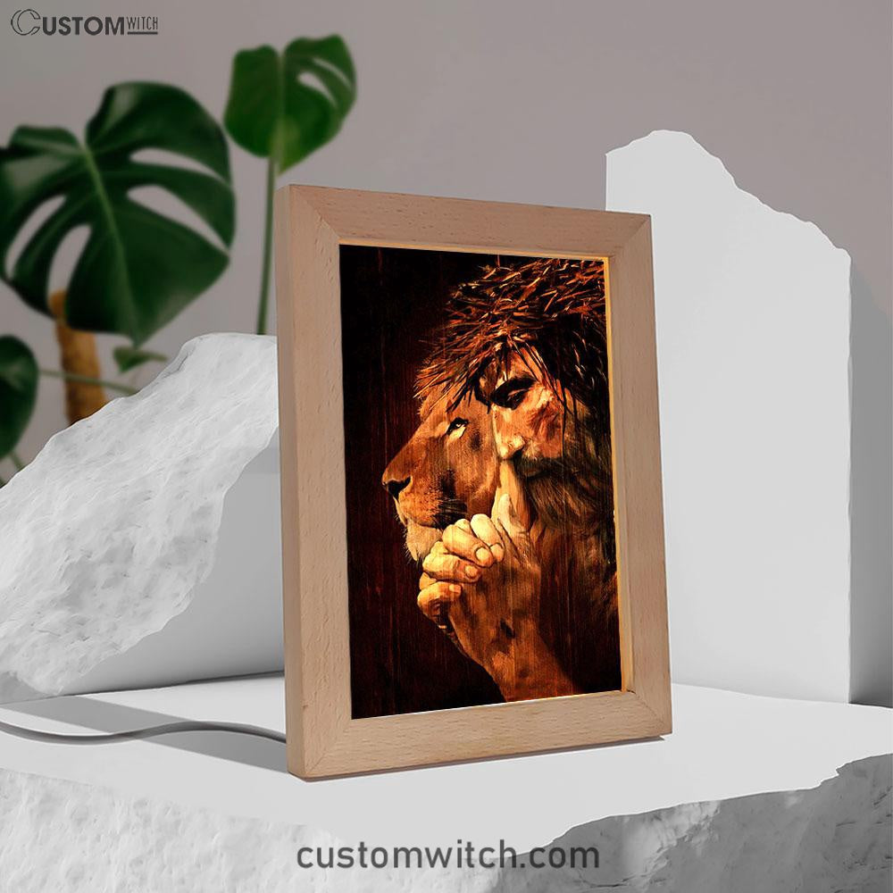 Jesus Praying And Lion Art Frame Lamp - Jesus Portrait Frame Lamp Prints - Christian Art