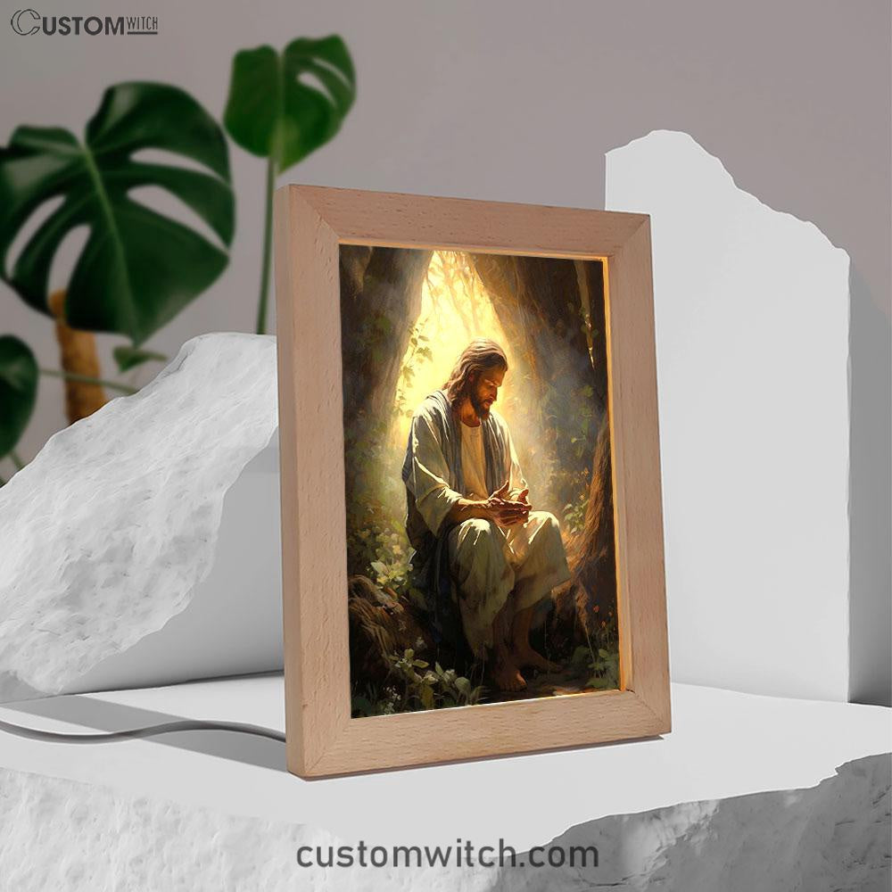 Jesus Praying In The Garden Frame Lamp Prints - Jesus Frame Lamp Art - Christian Art Decor