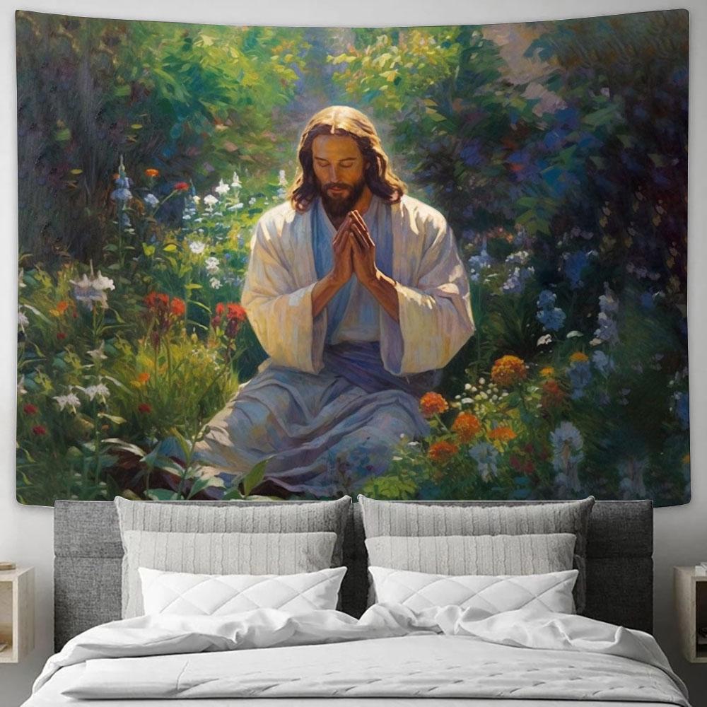 Jesus Praying In The Garden Tapestry Prints - Jesus Christ Picture - Jesus Tapestry Art