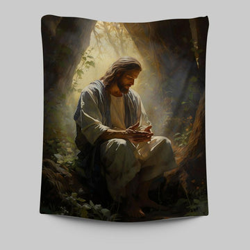 Jesus Praying In The Garden Tapestry Prints - Jesus Tapestry Art - Christian Wall Art Decor
