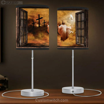 Jesus Praying The Rugged Cross Heaven's Light Large Table Lamp - Christian Table Lamp Prints - Religious Table Lamp Art