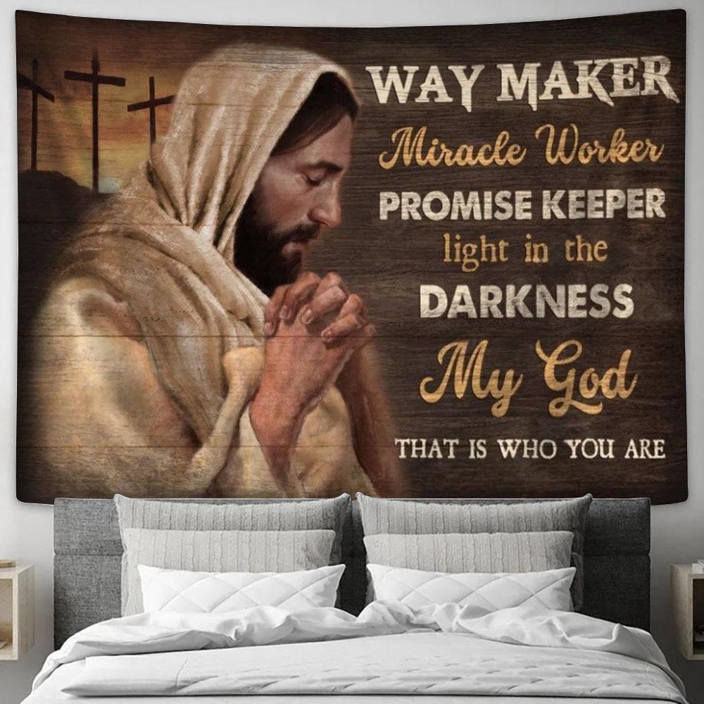 Jesus Praying Way Maker Miracle Worker Tapestry, Tapestries for Living Room Bedroom