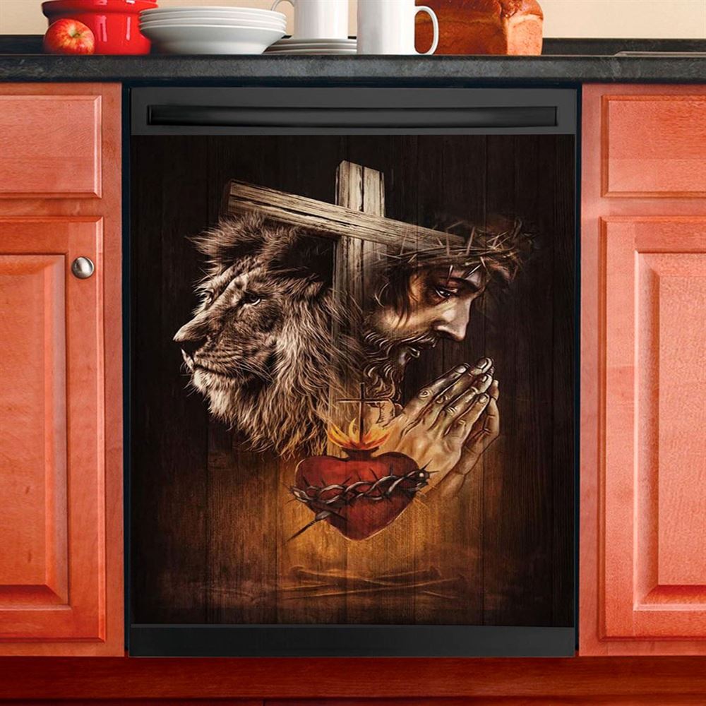 Jesus Praying With Angel Dishwasher Cover, Christian Dishwasher Wrap, Religious Kitchen Decoration