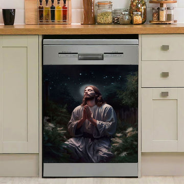 Jesus Prays Heart Lion Dishwasher Cover, Lion Dishwasher Wrap, Christian Inspirational Kitchen Decoration