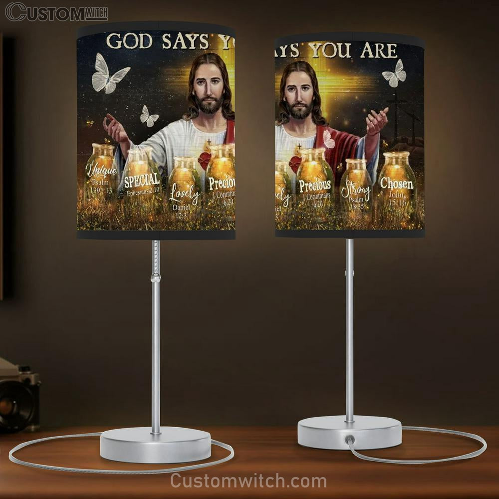 Jesus, Pretty Firefly, Crystal Butterfly, God Says You Are Table Lamp