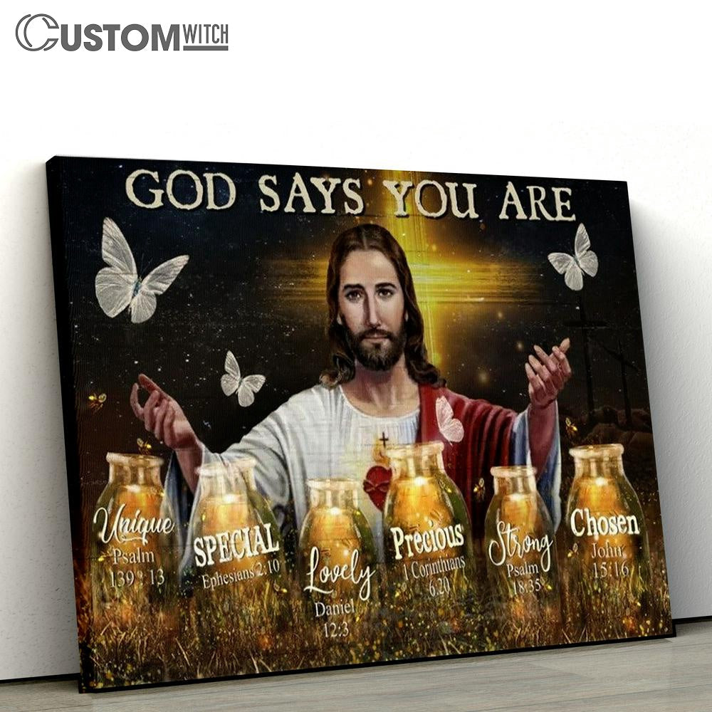 Jesus, Pretty Firefly, Crystal Butterfly, God Says You Are Canvas Poster