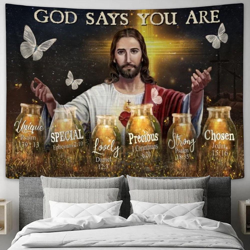 Jesus, Pretty Firefly, Crystal Butterfly, God Says You Are Tapestry, Tapestries for Living Room Bedroom