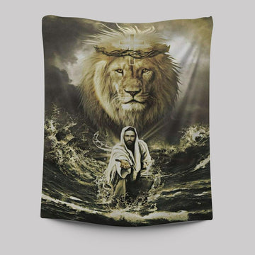 Jesus Reaching In The Water Jesus Lion Tapestry Prints - Bible Verse Wall Decor - Scripture Wall Art