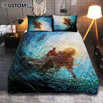 Jesus Reaching Into Water Quilt Bedding Set Bedroom - Jesus Quilt Bedding Set Pictures - Christian Quilt Bedding Set Bedroom