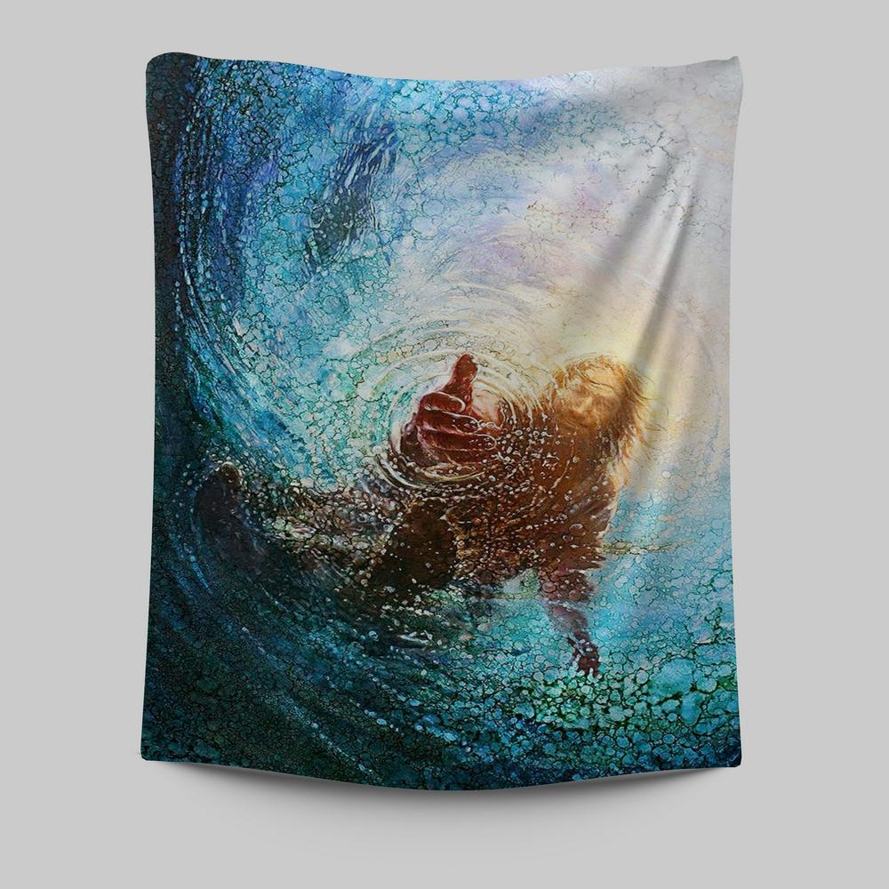 Jesus Reaching Into Water Tapestry Wall Art - Jesus Tapestry Pictures - Christian Tapestries Wall Art
