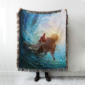 Jesus Reaching Into Water Woven Throw Blanket - Jesus Woven Blanket Pictures - Christian Woven Throw Blanket