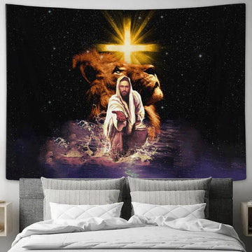 Jesus Reaching Out His Hand Tapestry Wall Art - Jesus Lion Of Judah Pictures - Christian Wall Decor