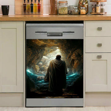 Jesus Rises From Cave Dishwasher Cover, Religious Dishwasher Wrap, Christian Kitchen Decoration