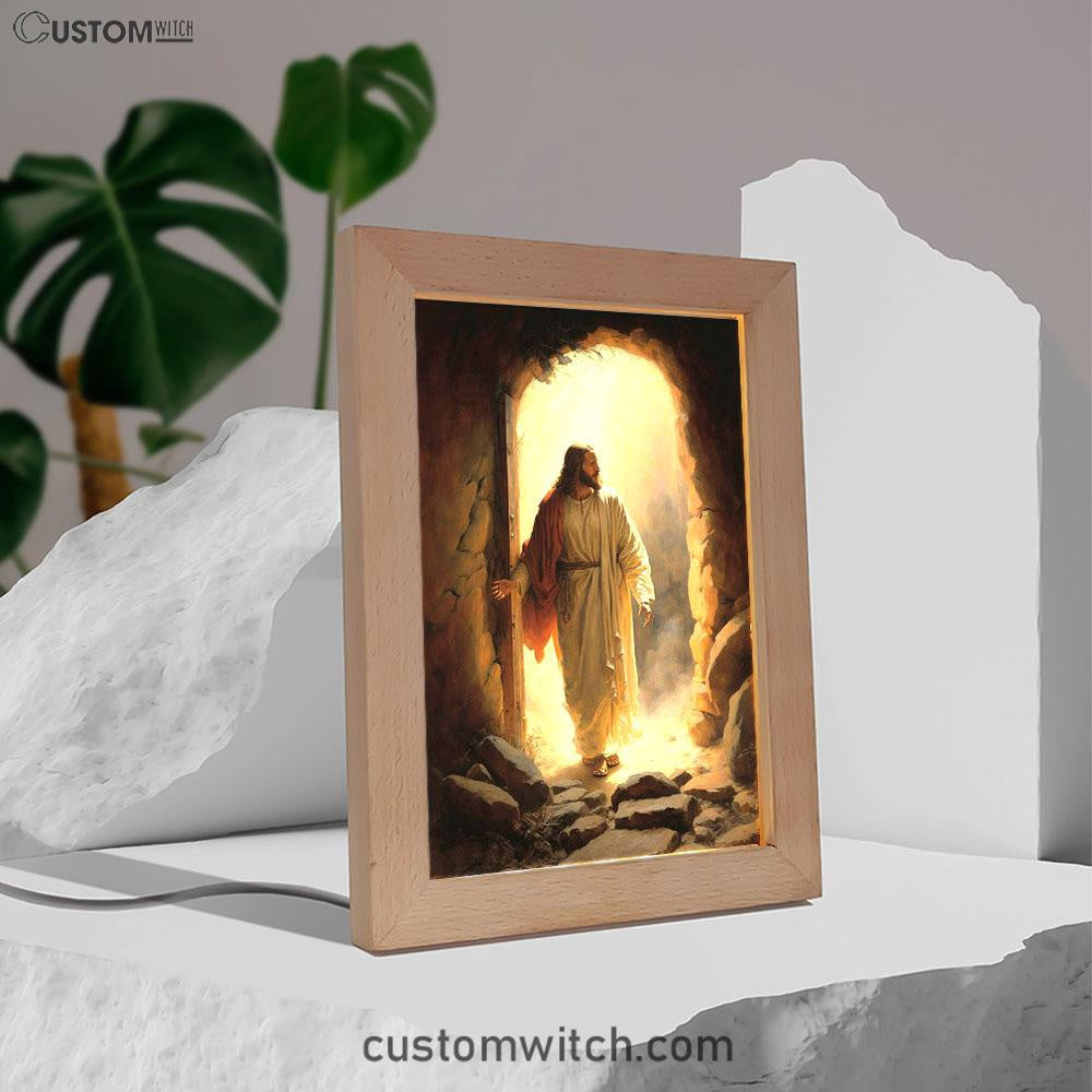 Jesus Rises From Cave Frame Lamp Prints - Religious Frame Lamp Art - Christian Decor