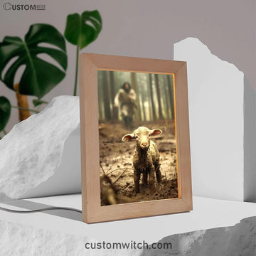 Jesus Running After a Lost Lamb, Jesus Lamb of God, Art Frame Lamp, Christian4