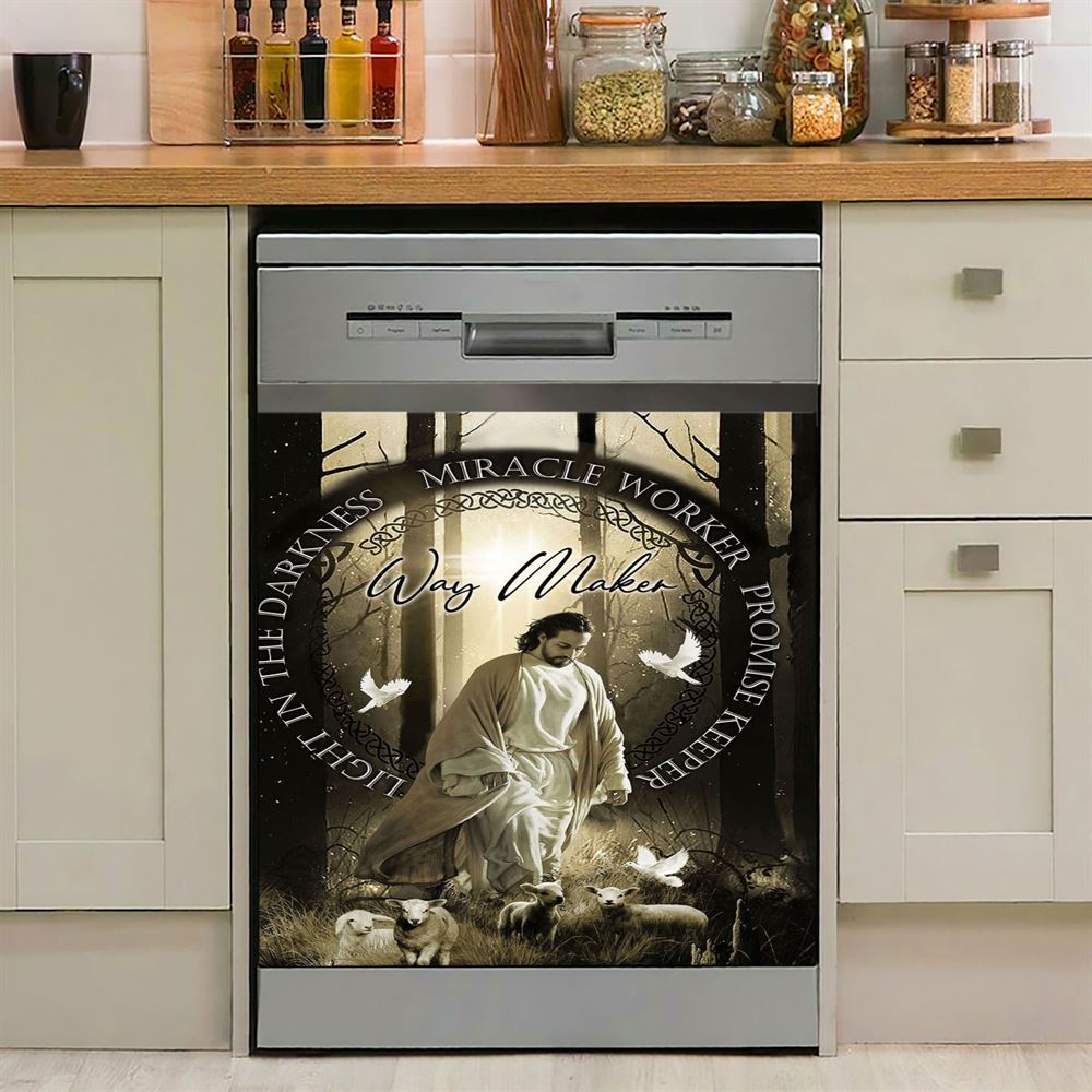 Jesus&#39;S Hand Lion Of Judah Crosses Dishwasher Cover, Jesus Portrait Dishwasher Wrap, Christian Kitchen Decoration