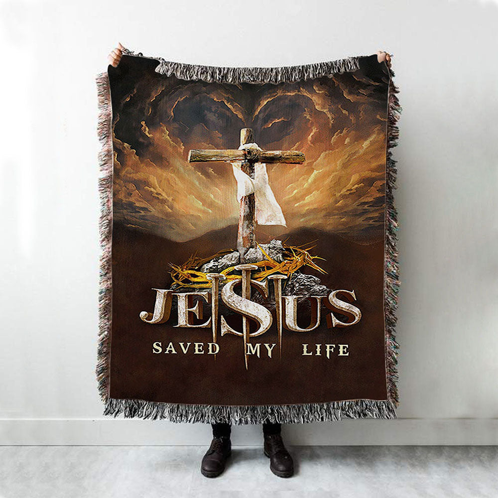 Jesus Saved My Life Heaven&#39;s Light The Wooden Cross Throw Blanket Woven Blanket - Jesus Portrait Woven Blanket Prints - Christian Throw Blanket
