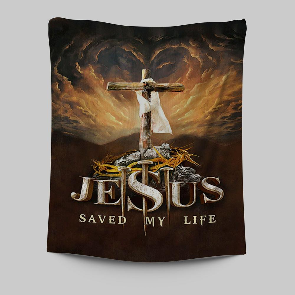 Jesus Saved My Life Heaven&#39;s Light The Wooden Cross Wall Art Tapestry - Jesus Portrait Tapestry Prints - Christian Wall Art