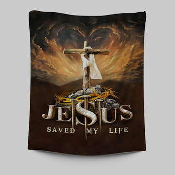 Jesus Saved My Life Heaven&#39;s Light The Wooden Cross Wall Art Tapestry - Jesus Portrait Tapestry Prints - Christian Wall Art