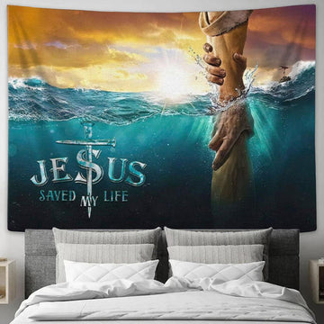 Jesus Saved My Life Jesus Reaching Out His Hand Christian Tapestry Wall Art - Christian Wall Decor