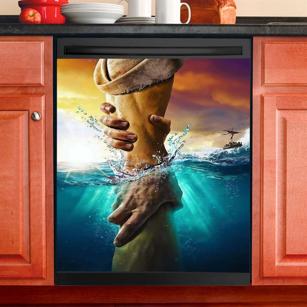 Jesus Saves Peter From Drowning Dishwasher Cover, Jesus Dishwasher Wrap, Christian Kitchen Decoration