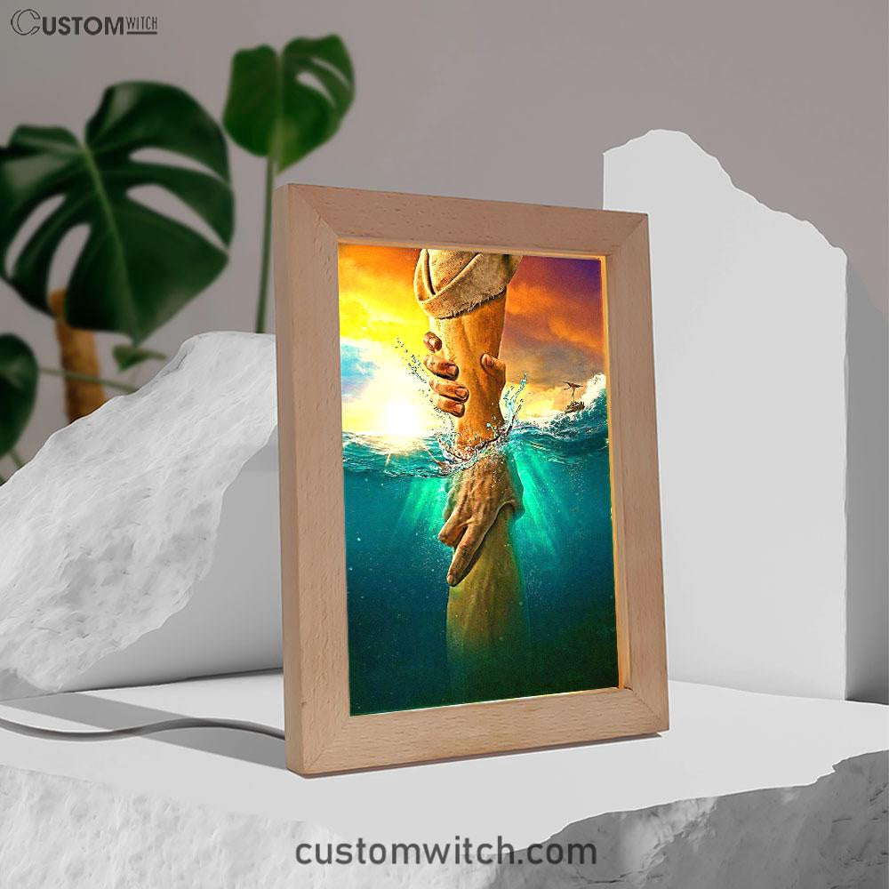 Jesus Saves Peter From Drowning Frame Lamp Art - Jesus Frame Lamp Pictures - Christian Night Light