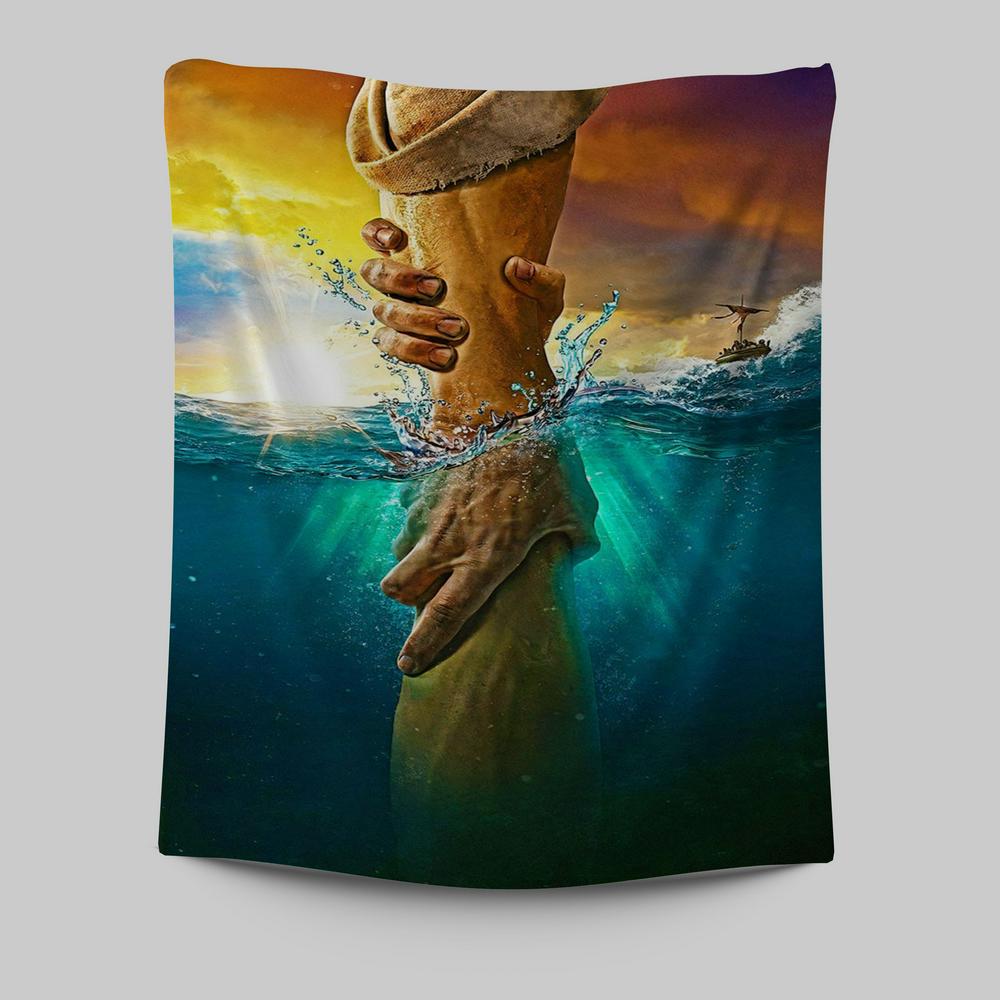 Jesus Saves Peter From Drowning Tapestry Wall Art - Jesus Tapestry Pictures - Christian Tapestries Wall Art