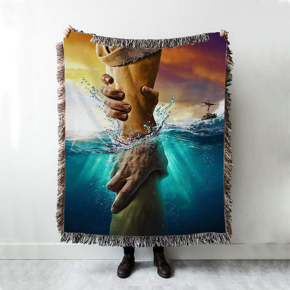 Jesus Saves Peter From Drowning Woven Boho BlanketChristian Boho Blanket - Jesus Woven Blanket Pictures - Christian Woven Throw Blanket