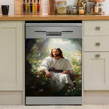 Jesus Saving Me Beach Water Dishwasher Cover, Jesus Christ Dishwasher Wrap, Christian Kitchen Decoration