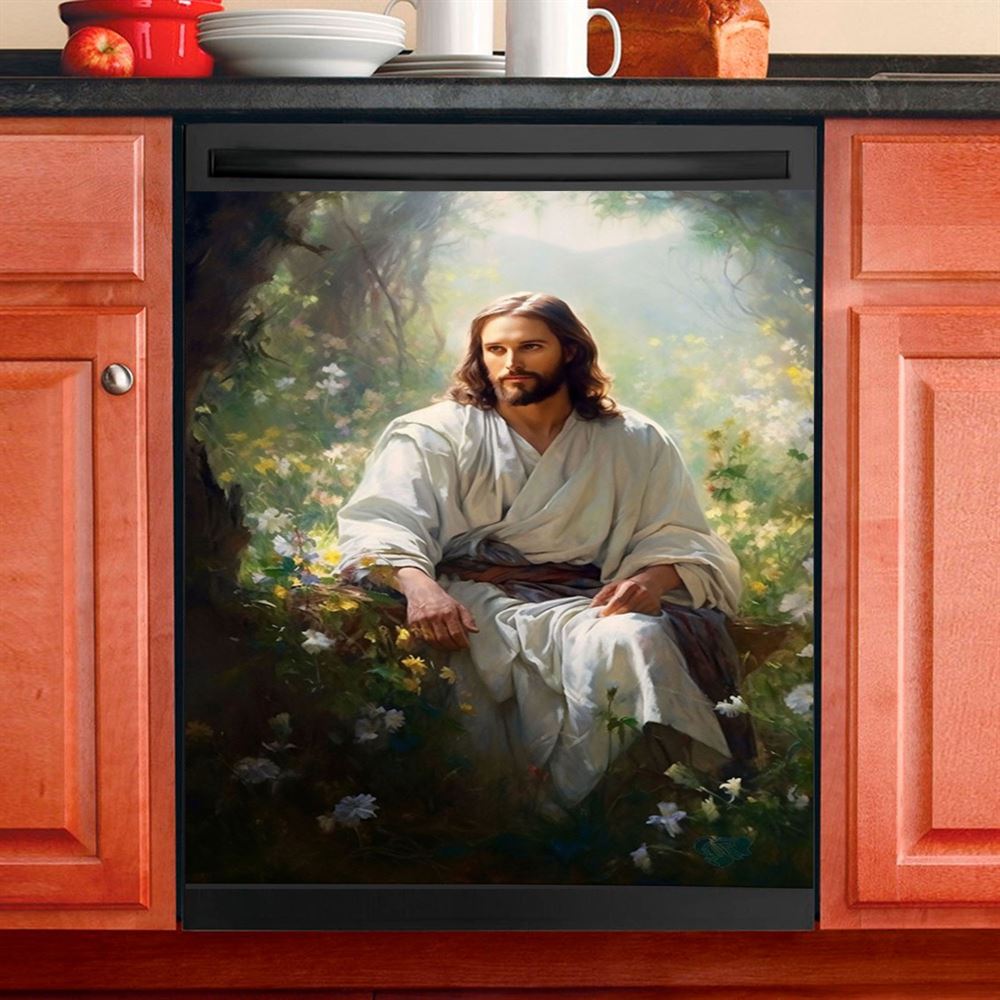 Jesus Saving Me Beach Water Dishwasher Cover, Jesus Christ Dishwasher Wrap, Christian Kitchen Decoration
