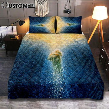 Jesus Saving Me Beach Water Quilt Bedding Set Prints - Jesus Christ Quilt Bedding Set Art - Christian Cover Twin Bedding Decor