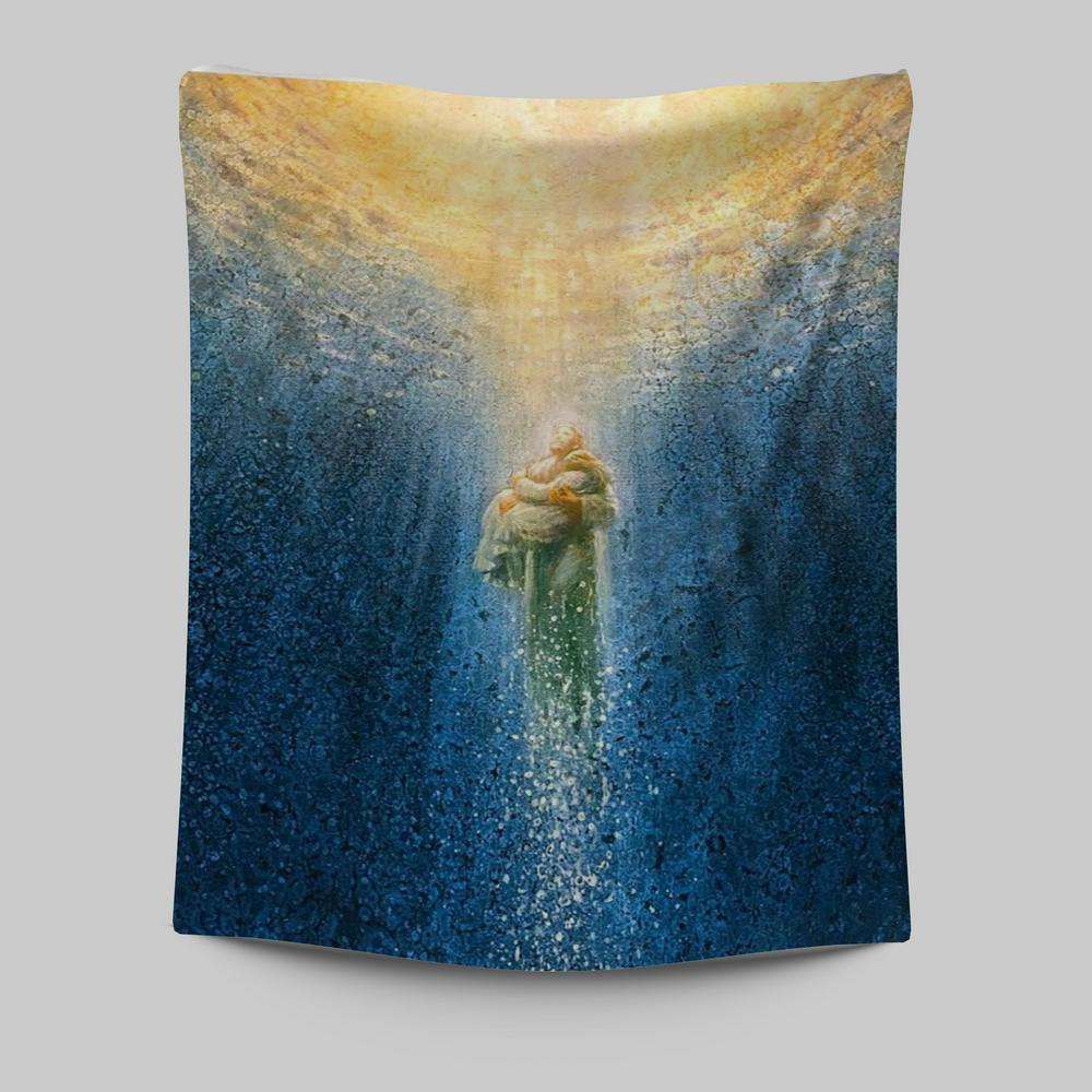 Jesus Saving Me Beach Water Tapestry Prints - Jesus Christ Tapestry Art - Christian Wall Decor
