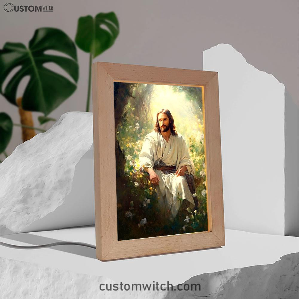 Jesus Sitting Down In The Forest Frame Lamp Prints - Jesus Frame Lamp Art - Christian Art Decor