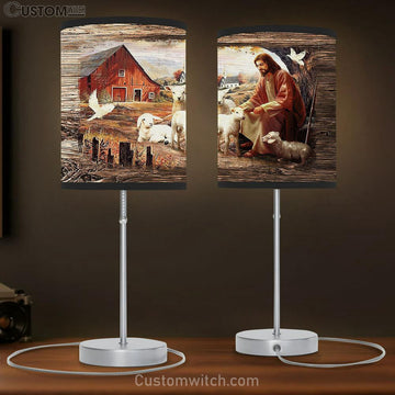 Jesus Sitting with the lambs Dove Table Lamp Gift - Bible Verse Table Lamp - Religious Bedroom Decor