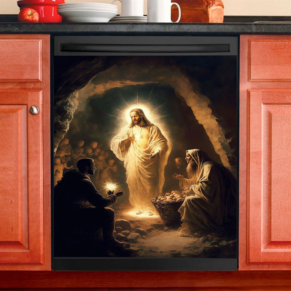 Jesus Smiling Dishwasher Cover, Jesus Dishwasher Wrap, Jesus Kitchen Decoration